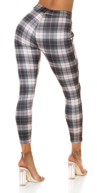 high-waist trousers with checked pattern Beige